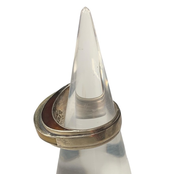 Vintage FCA Amber Inlay Taxco Mexico Sterling Silver Modernist Unique Men’s Ring - Picture 7 of 14